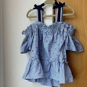 Mayoral Blue and White Striped Kids Blouse with Bow Details